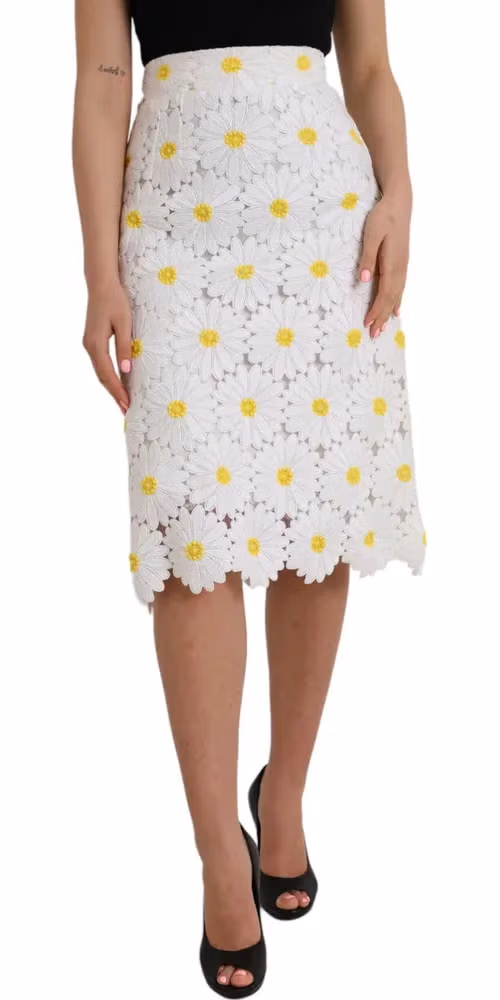Dolce & Gabbana White Floral Pencil Straight Lace Skirt