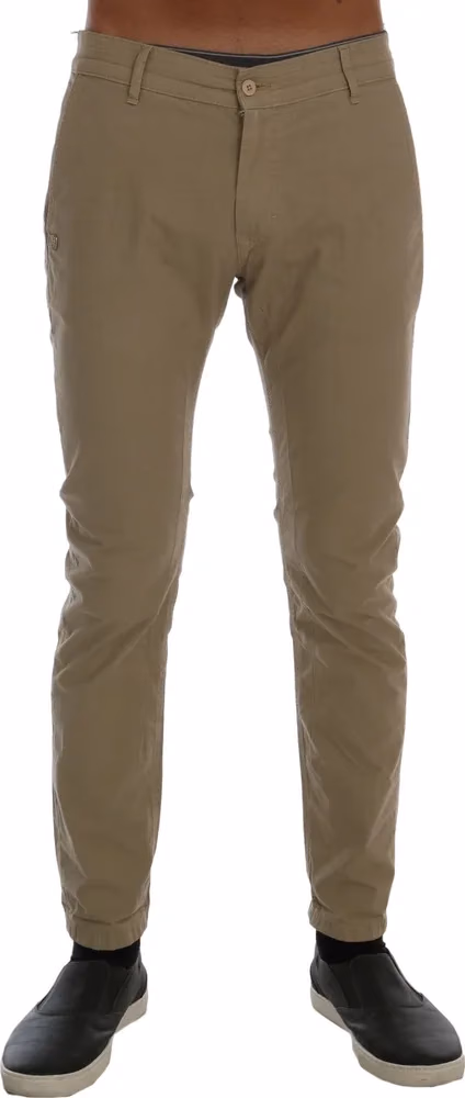 Daniele Alessandrini Beige Cotton Stretch Slim Fit Chinos