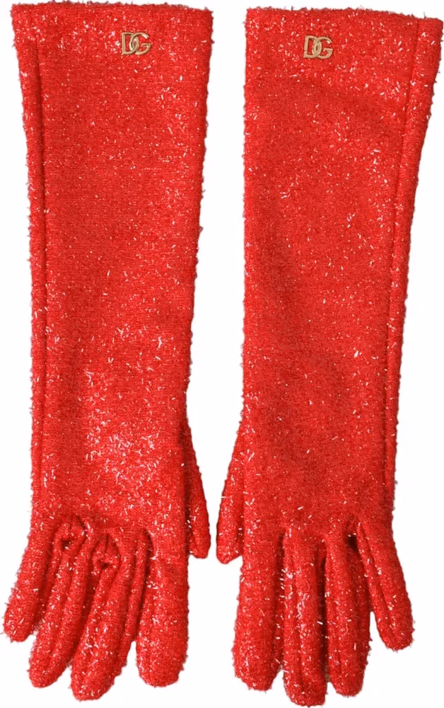 Dolce & Gabbana Red Lurex Fantasia Mid Arm Length Gloves