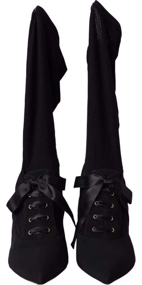 Dolce & Gabbana Black Stiletto Heels Mid Calf Boots Shoes
