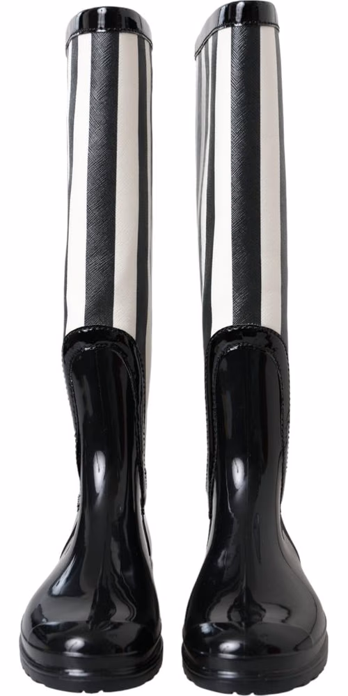Dolce & Gabbana Black Rubber Knee High Flat Boots Shoes