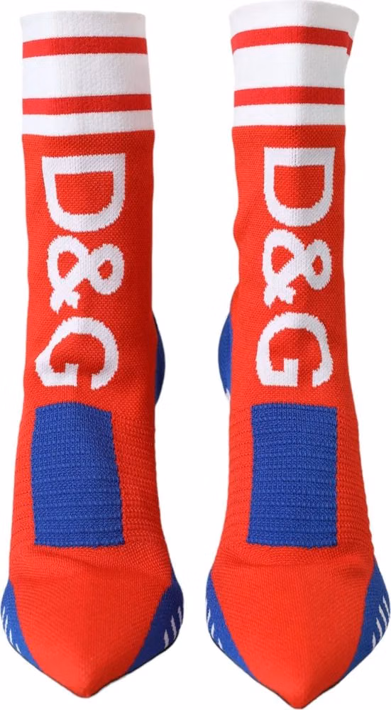 Dolce & Gabbana Red Blue Stretch Sock Style Ankle Boots Logo Shoes