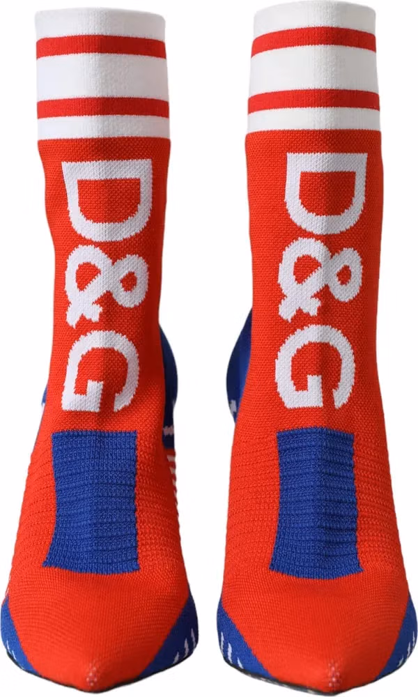 Dolce & Gabbana Red Blue Stretch Sock Style Short Boots Logo Shoes