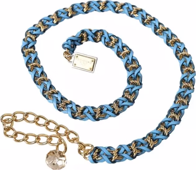 Dolce & Gabbana Blue Braided Gold Brass Chain Waist Belt