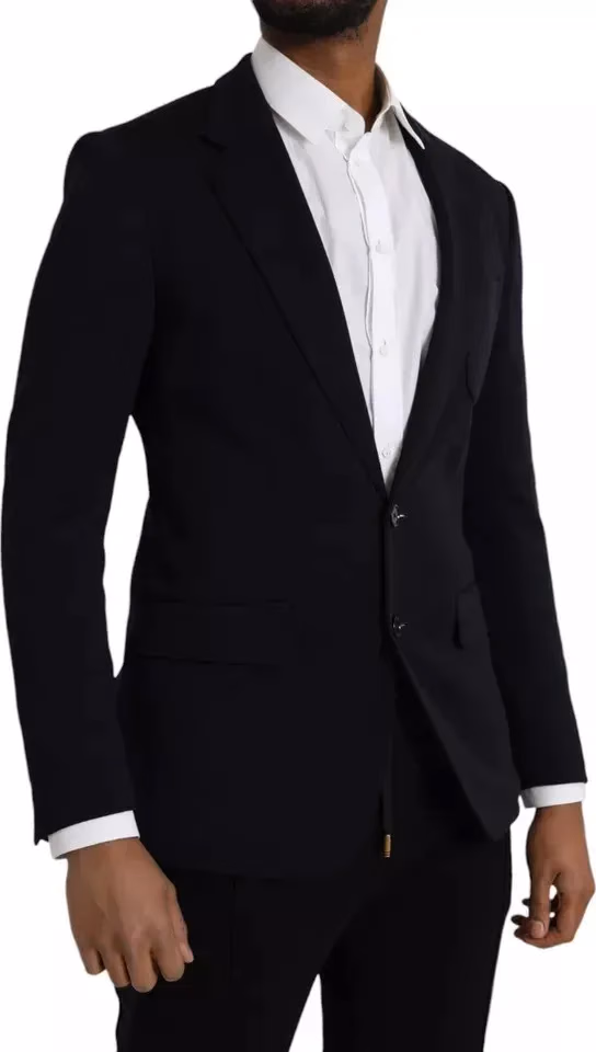 Dolce & Gabbana Blue Wool Notch Single Breasted Coat Blazer