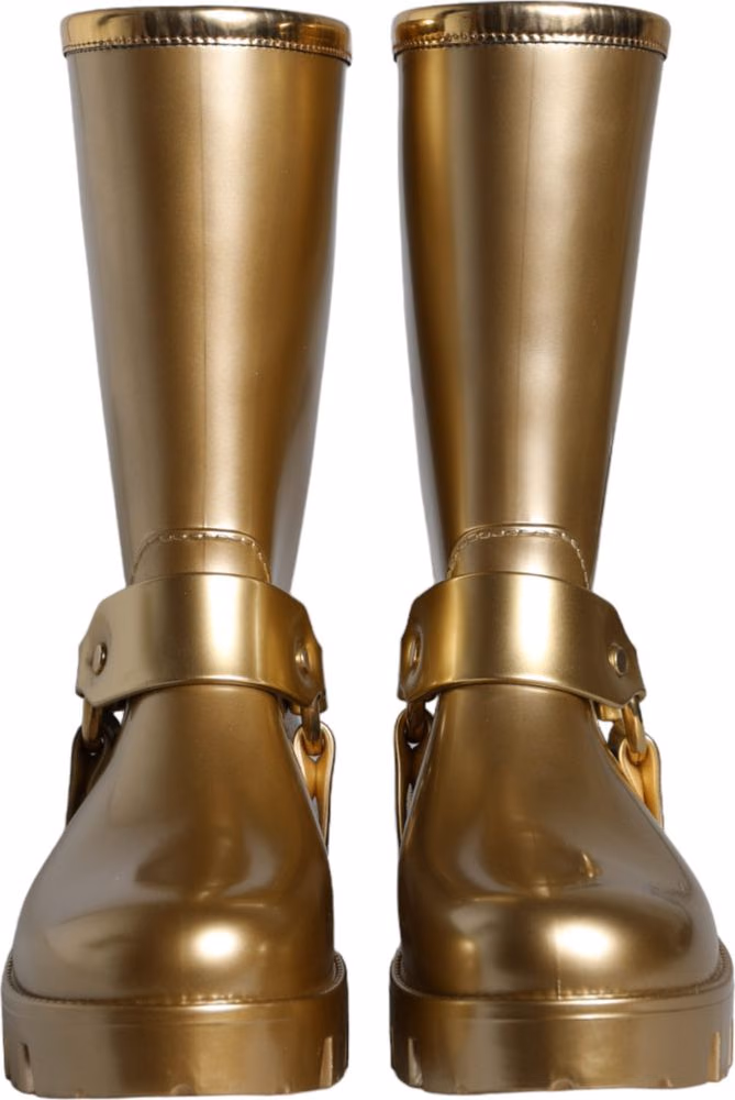 Dolce & Gabbana Metallic Gold Rubber PVC Rain Boots Shoes