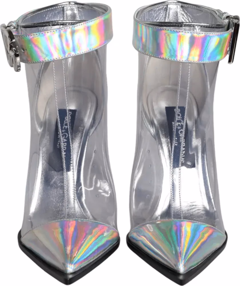 Dolce & Gabbana Silver Iridescent PVC Pointed Short Boots Shoes