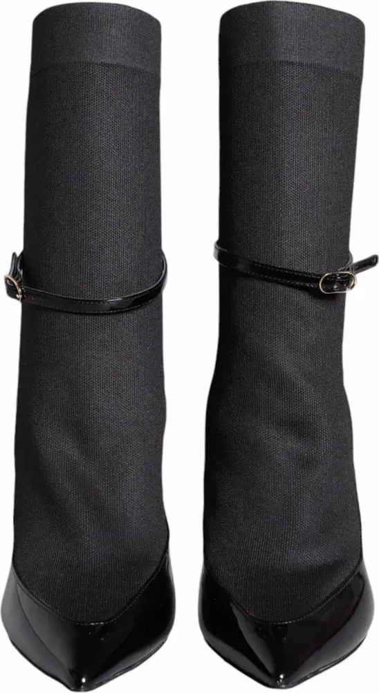 Dolce & Gabbana Black Leather Stilettos Booties Socks Shoes
