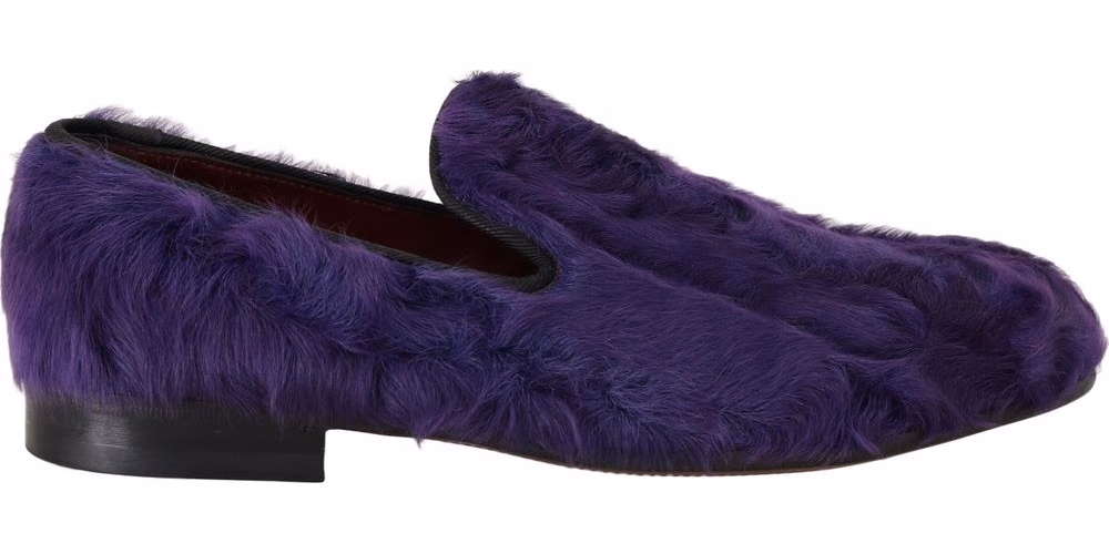 Dolce & Gabbana Purple Sheep Fur Leather Loafers