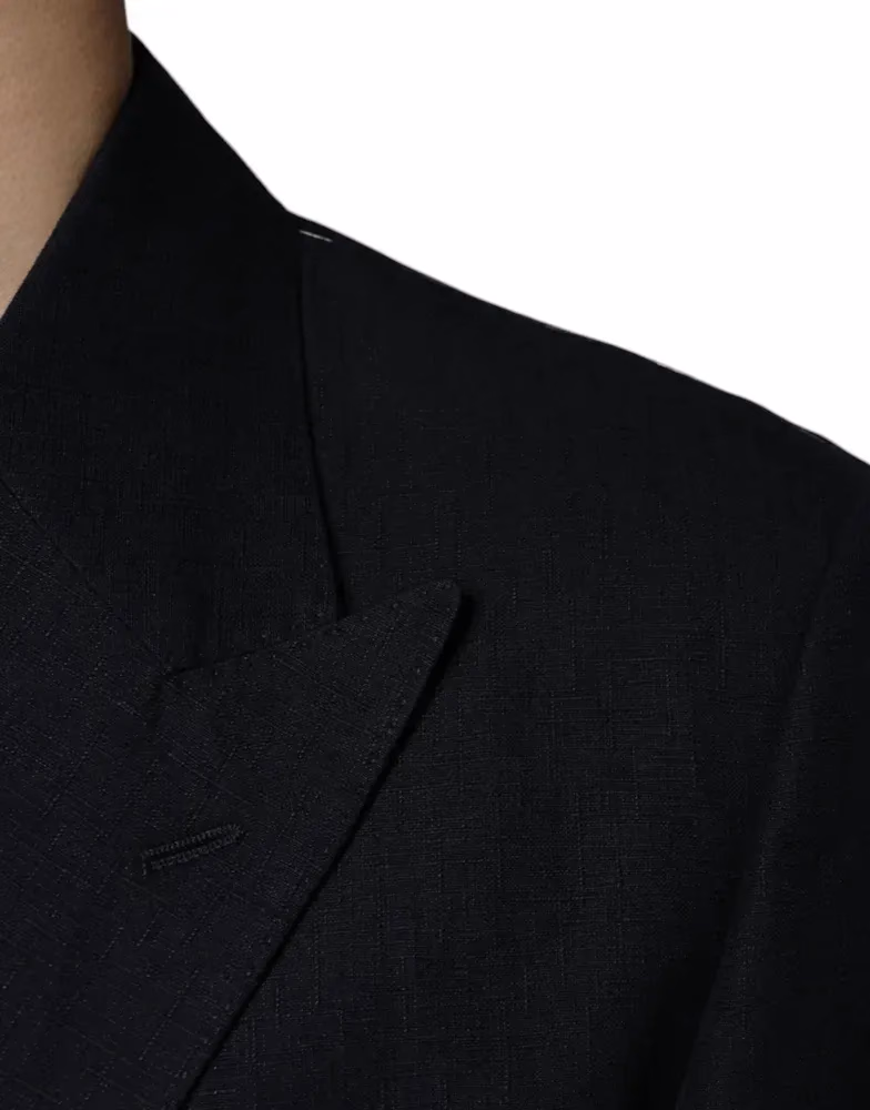 Dolce & Gabbana Dark Blue Linen Double Breasted Dress Blazer