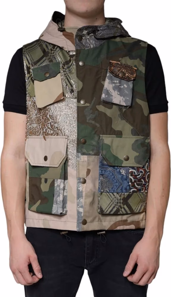 Dolce & Gabbana Multicolor Patchwork Hooded Vest Jacket