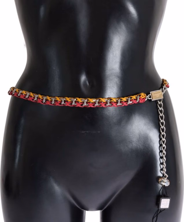 Dolce & Gabbana Red Yellow Leather Crystal Belt