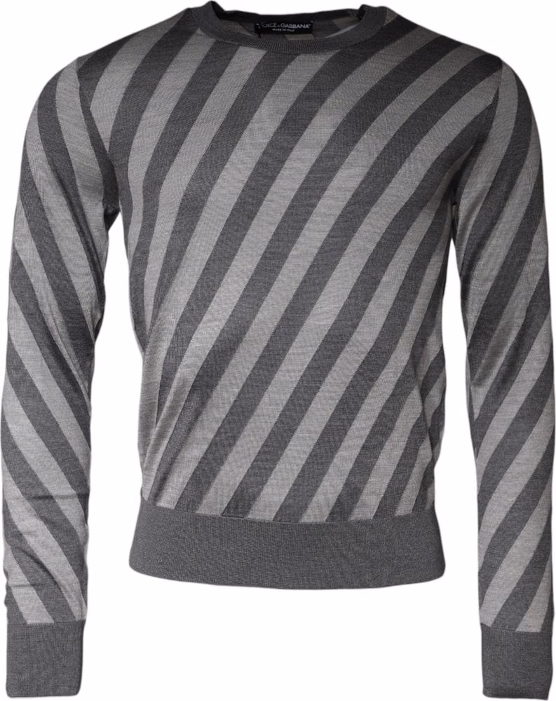 Dolce & Gabbana Gray Stripes Long Sleeve Round Neck Pullover Sweater