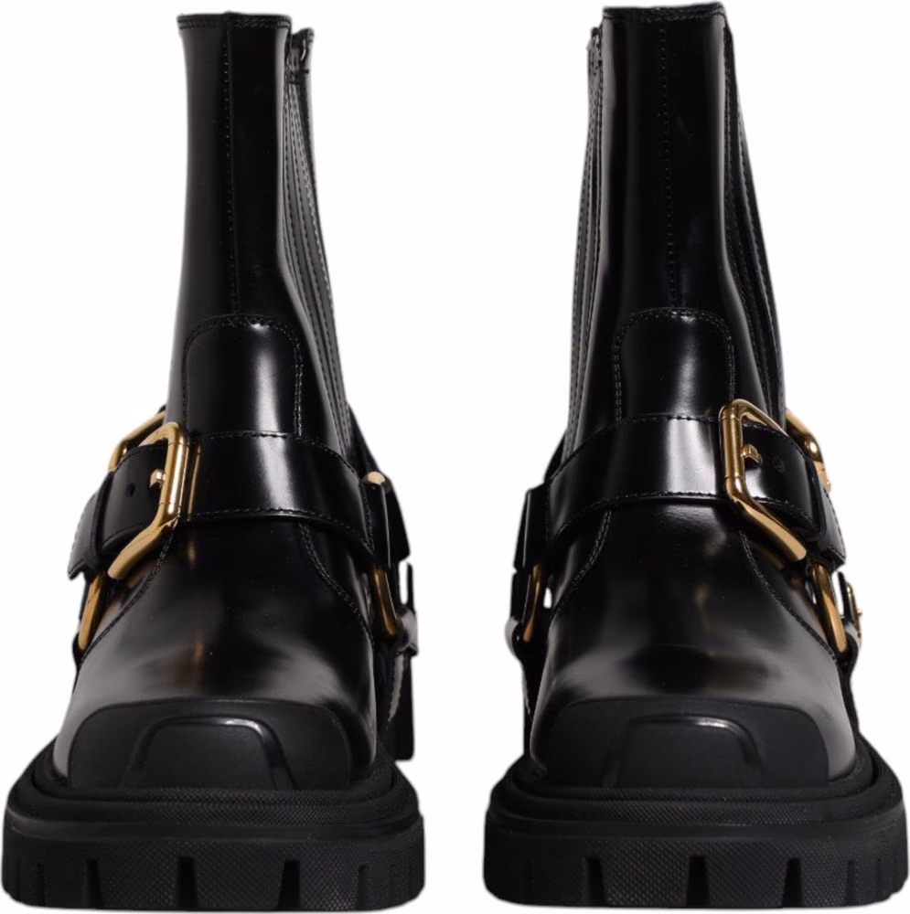 Dolce & Gabbana Black Leather Slip On Stretch Trekking Boots Shoes