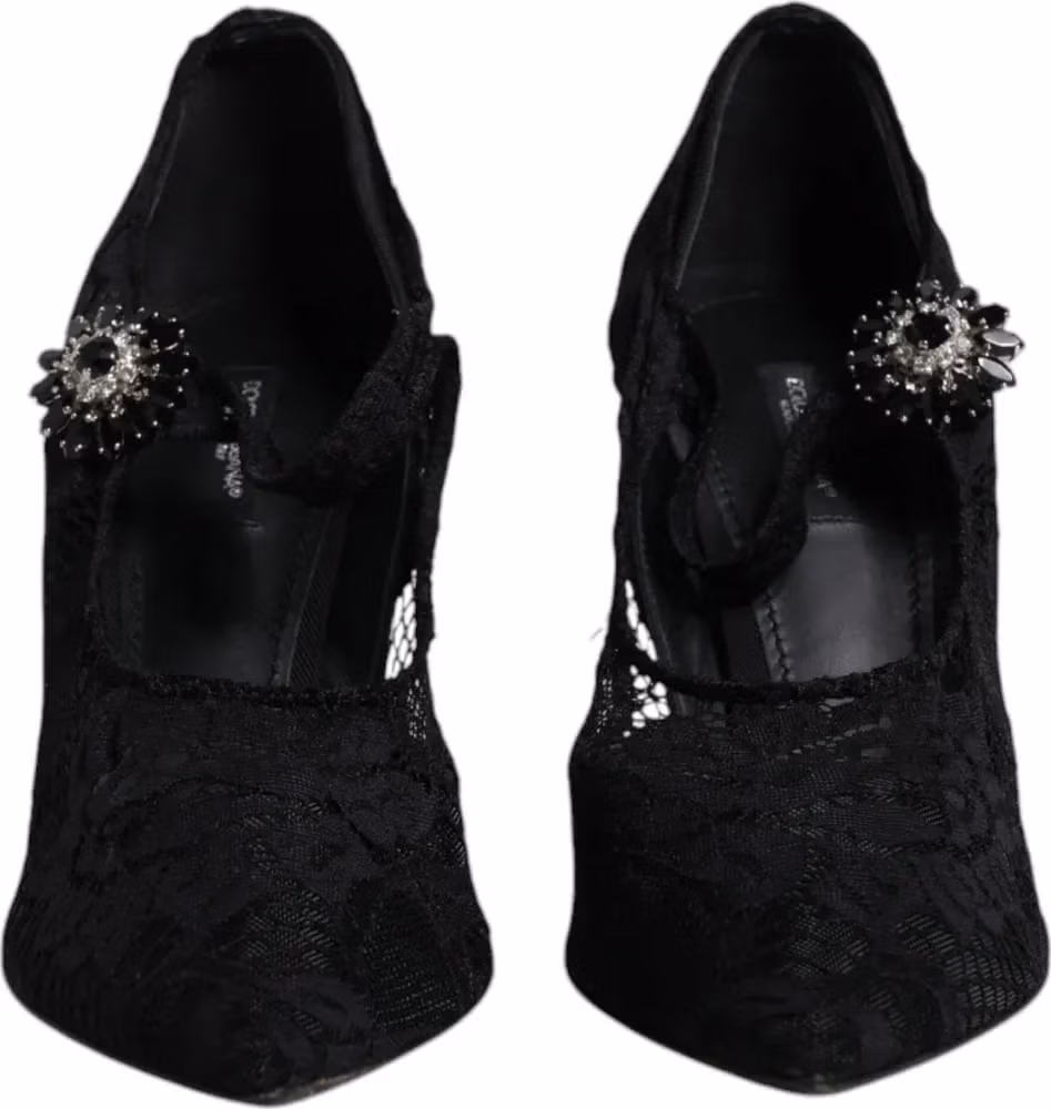 Dolce & Gabbana Black Lace Crystals Mary Jane Pumps Shoes