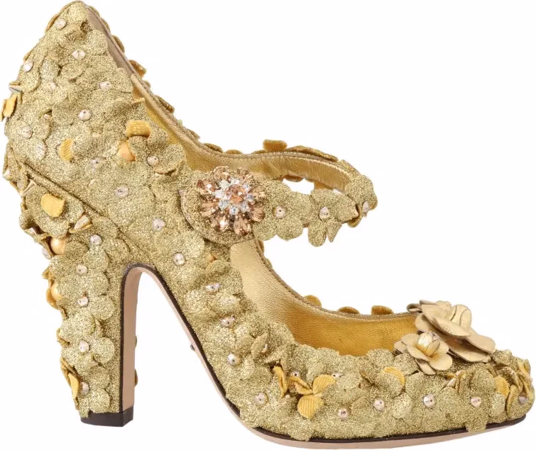 Dolce & Gabbana Gold Floral Crystal Mary Janes Pumps