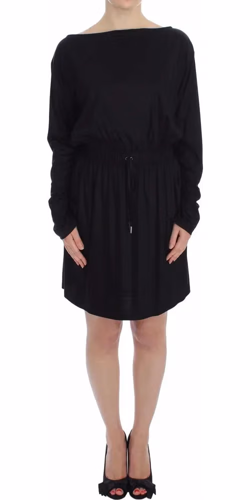 Versace Jeans Black Modal Silk Shift Knee Dress