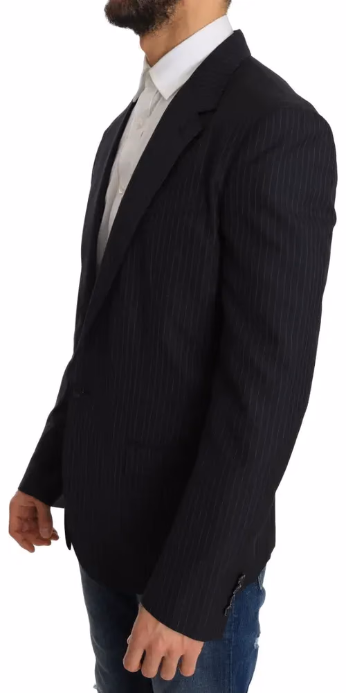 Dolce & Gabbana Gray Striped Wool Jacket Coat Slim Blazer