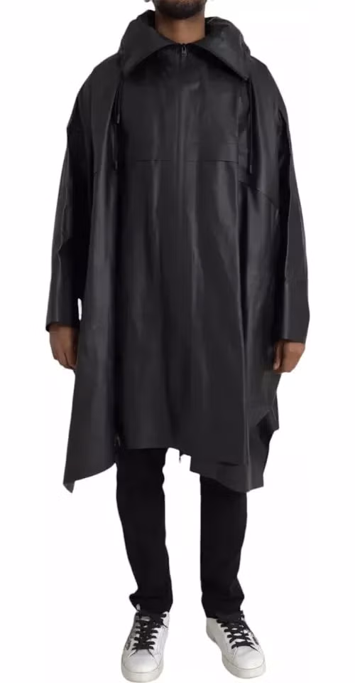 Bottega Veneta Black Leather Hooded Men Trenchcoat Jacket