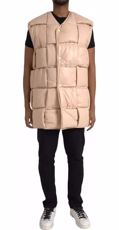 Bottega Veneta Beige Quilted Sleeveless Calf Leather Jacket