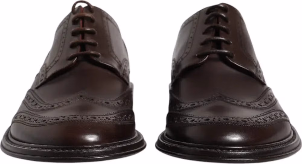 Dolce & Gabbana Brown Leather Derby Wingtip Lace Up Formal Dress Shoes