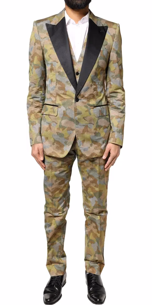 Dolce & Gabbana Multicolor Camouflage SICILIA 3 Piece Suit