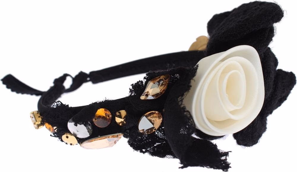 Dolce & Gabbana Diadem Headband Tiara White Rose Crystal Hair Gold