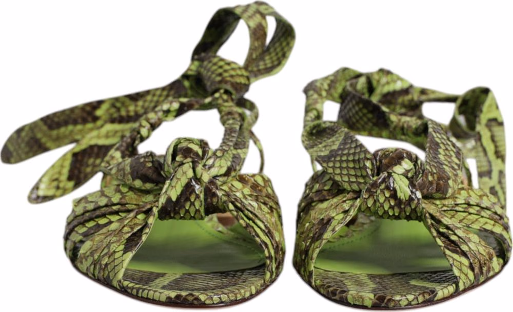 Dolce & Gabbana Green Animal Print Ankle Wrap Sandals Shoes