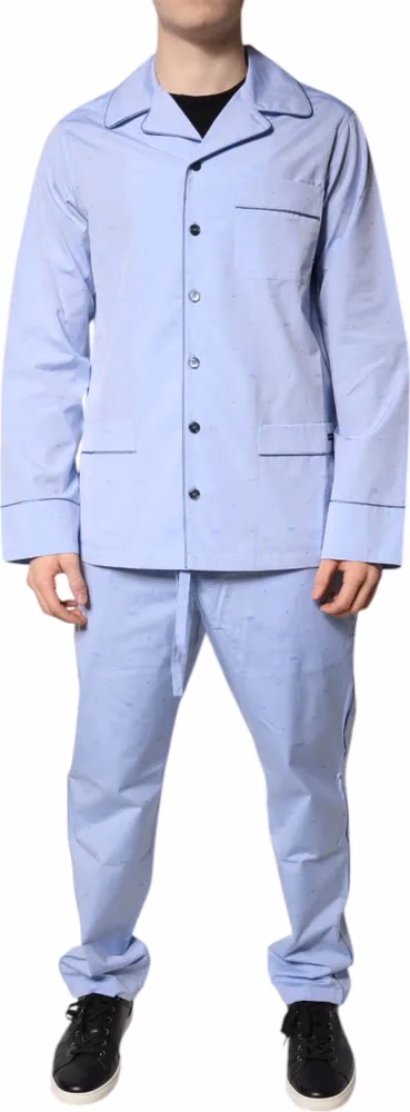 Dolce & Gabbana Light Blue DG Logo Cotton Men Pajama Set Sleepwear