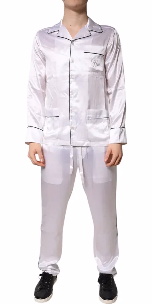 Dolce & Gabbana White Satin Silk Men Pajama Set Sleepwear