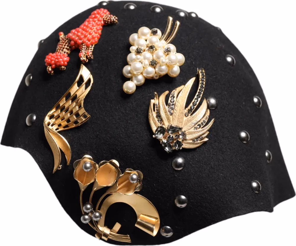Dolce & Gabbana Black Wool Multicolor Embellished Cloche Hat