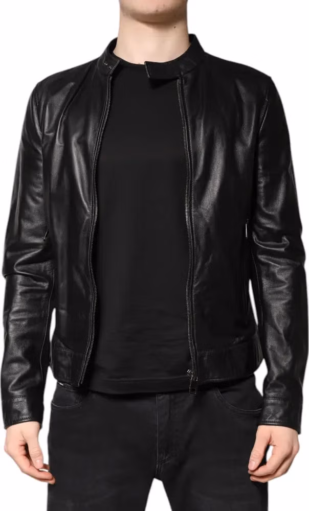 Dolce & Gabbana Black Sheep Leather Biker Full Zip Jacket