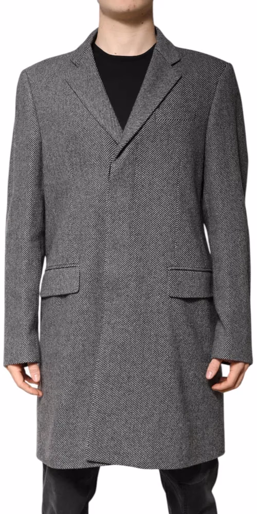 Dolce & Gabbana Gray Wool Single Breasted Trench Coat Jacket