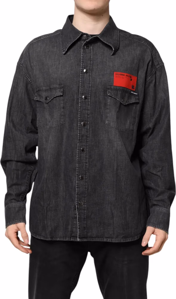 Dolce & Gabbana Gray Long Sleeves Button Down Denim Shirt