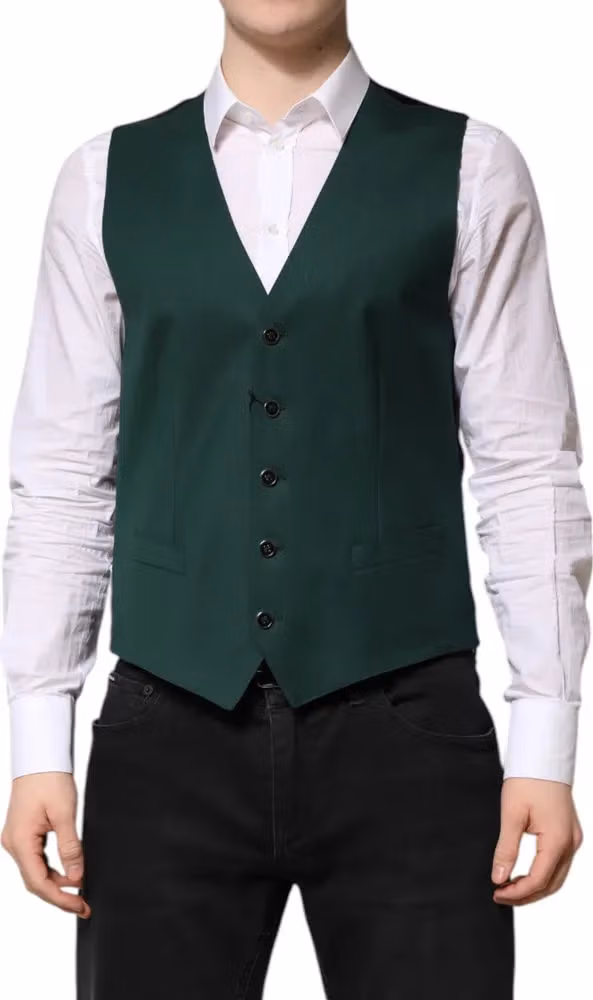 Dolce & Gabbana Green Wool Dress Formal Men Waistcoat Vest