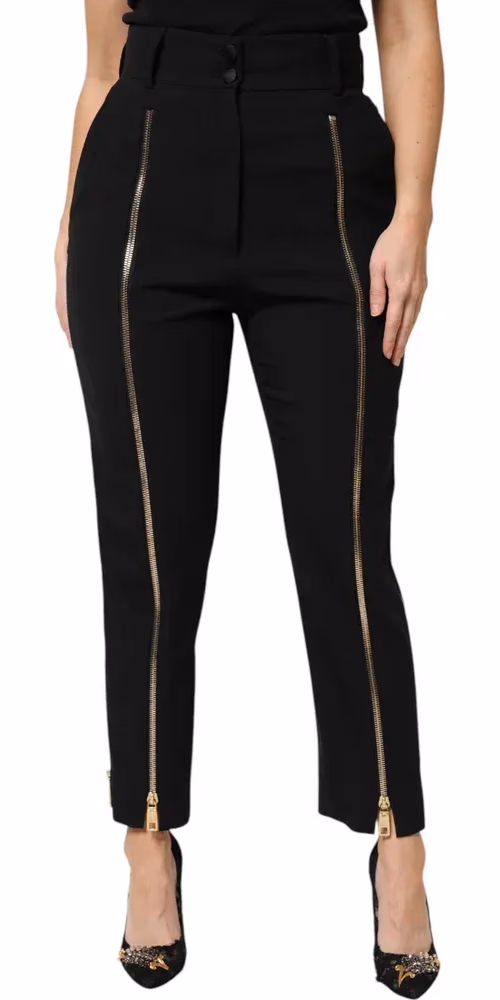 Dolce & Gabbana Black Wool High Waist Zipper Tapered Pants