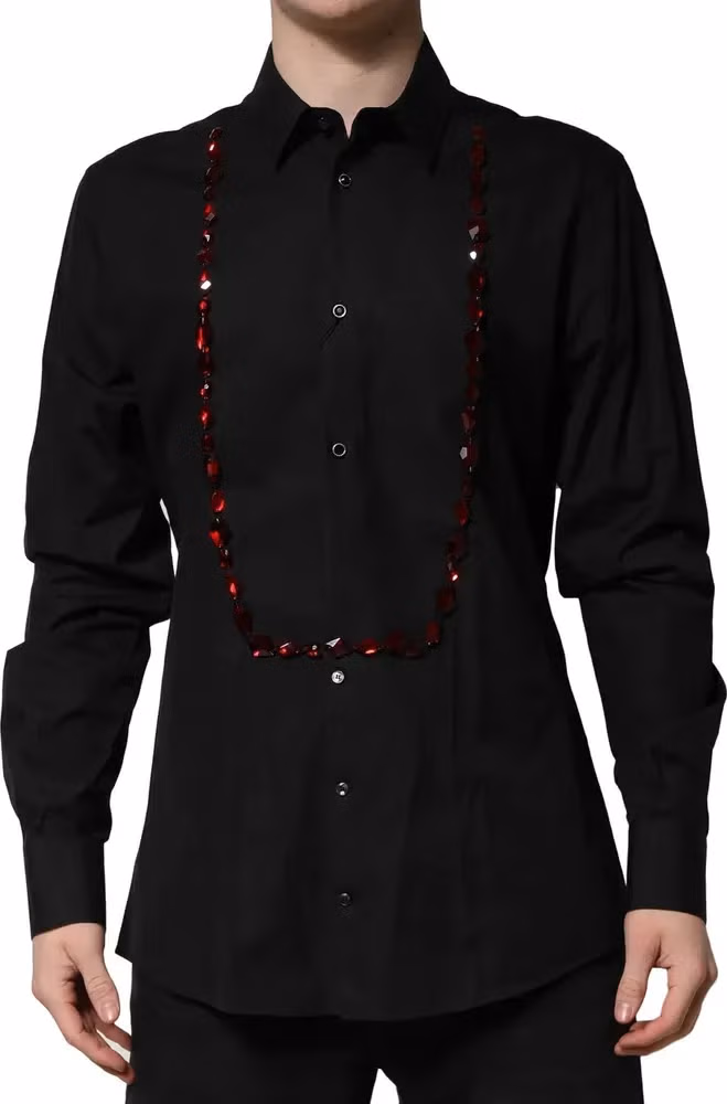Dolce & Gabbana Black Crystal GOLD Formal Men Dress Shirt