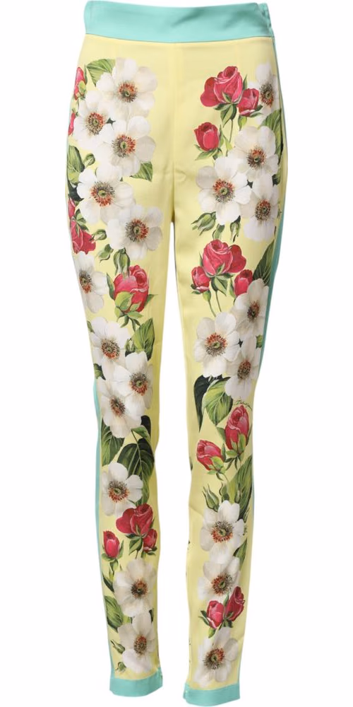 Dolce & Gabbana Yellow Silk Floral Leggings Pants