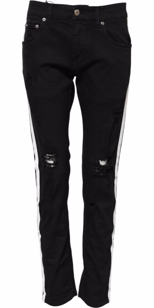 Dolce & Gabbana Black Tattered White Lining Skinny Denim Jeans