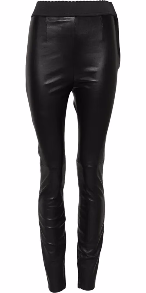 Dolce & Gabbana Black Leather Elastic Waist Pants