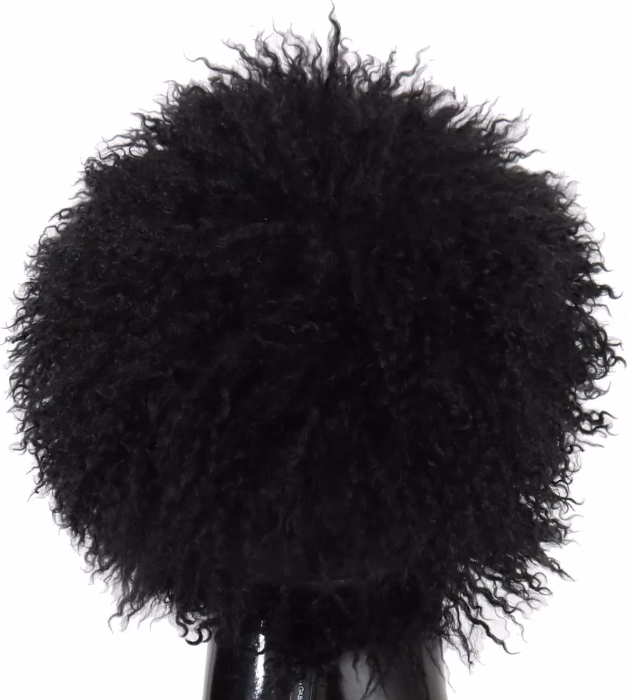 Dolce & Gabbana Black Tibet Lamb Fur Leather Gatsby Hat