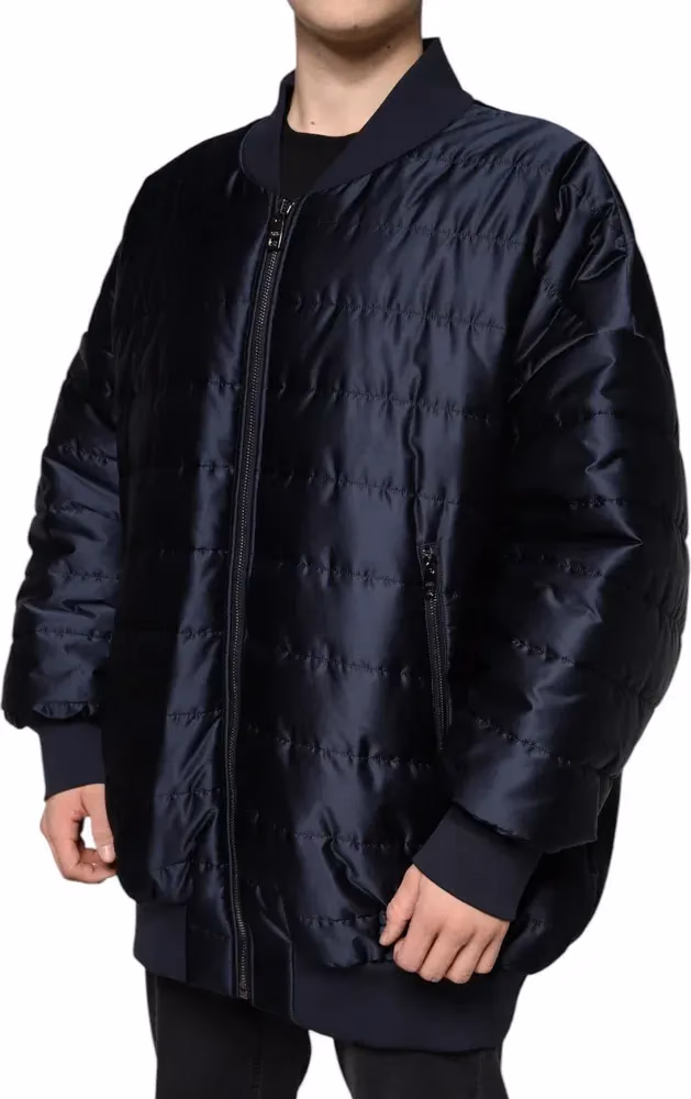 Dolce & Gabbana Dark Blue Quilted Full Zip Bomber Jacket