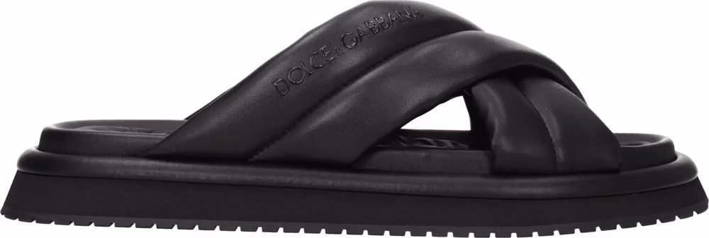 Dolce & Gabbana Black Leather Slippers