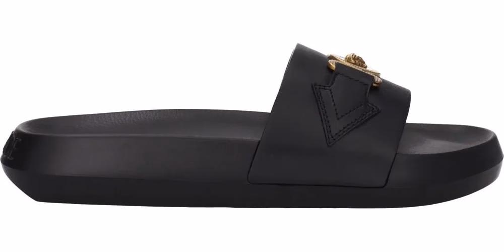 Versace Black Leather Slippers