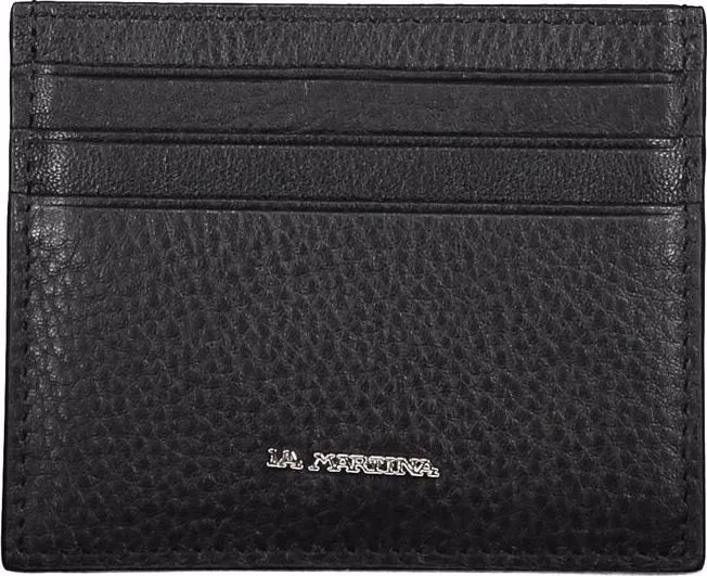 La Martina Black Leather Men Wallet Holder