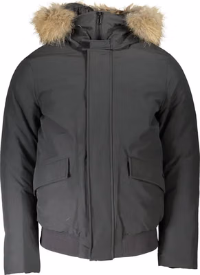 Gray Cotton Men Jacket with Hood and Removable Fur