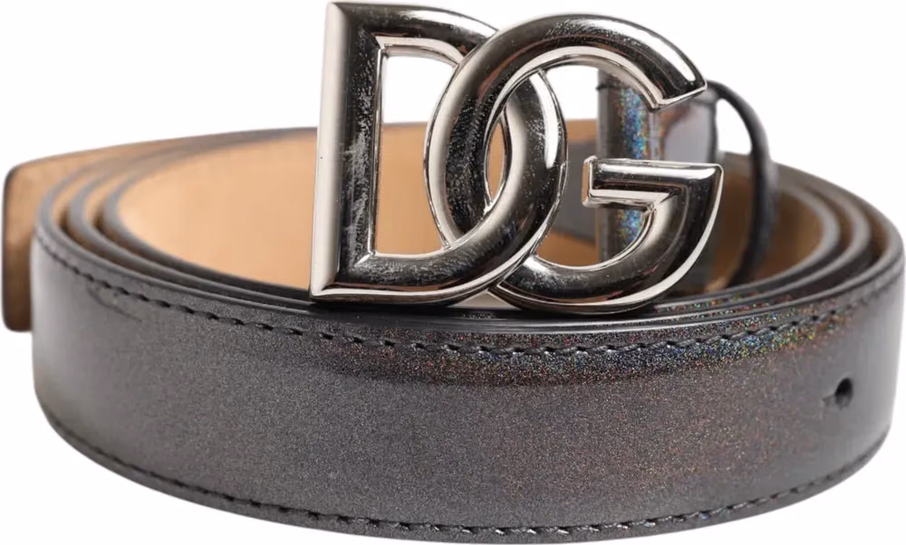 Dolce & Gabbana Metallic Leather Silver Tone Logo Buckle Belt