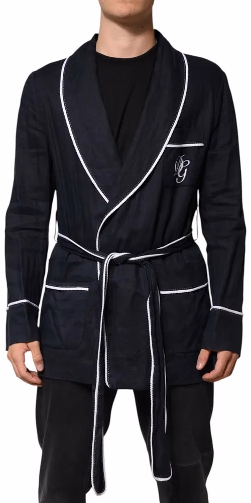 Dolce & Gabbana Dark Blue DG Embroidery Jacket Robe Blazer