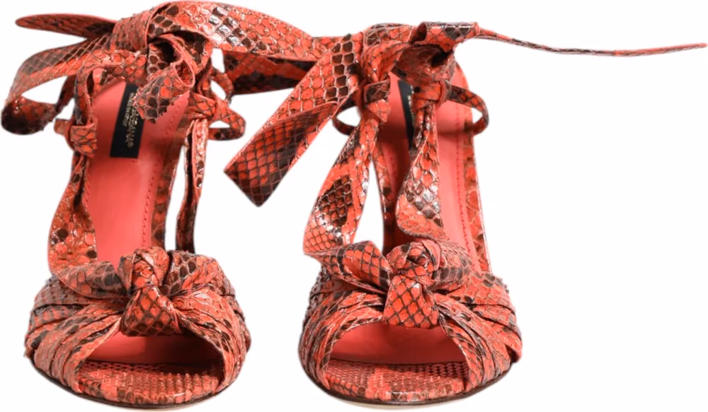 Dolce & Gabbana Coral Python Leather Heels Sandals Shoes