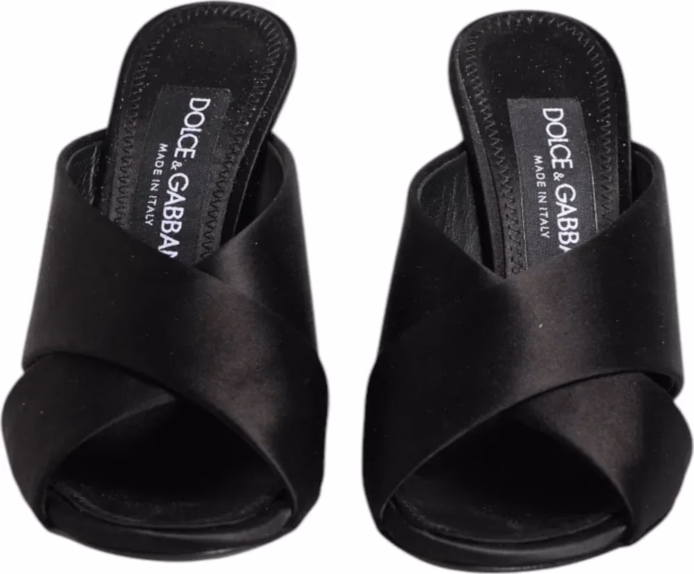 Dolce & Gabbana Black Logo KEIRA Satin Slides Sandals Shoes